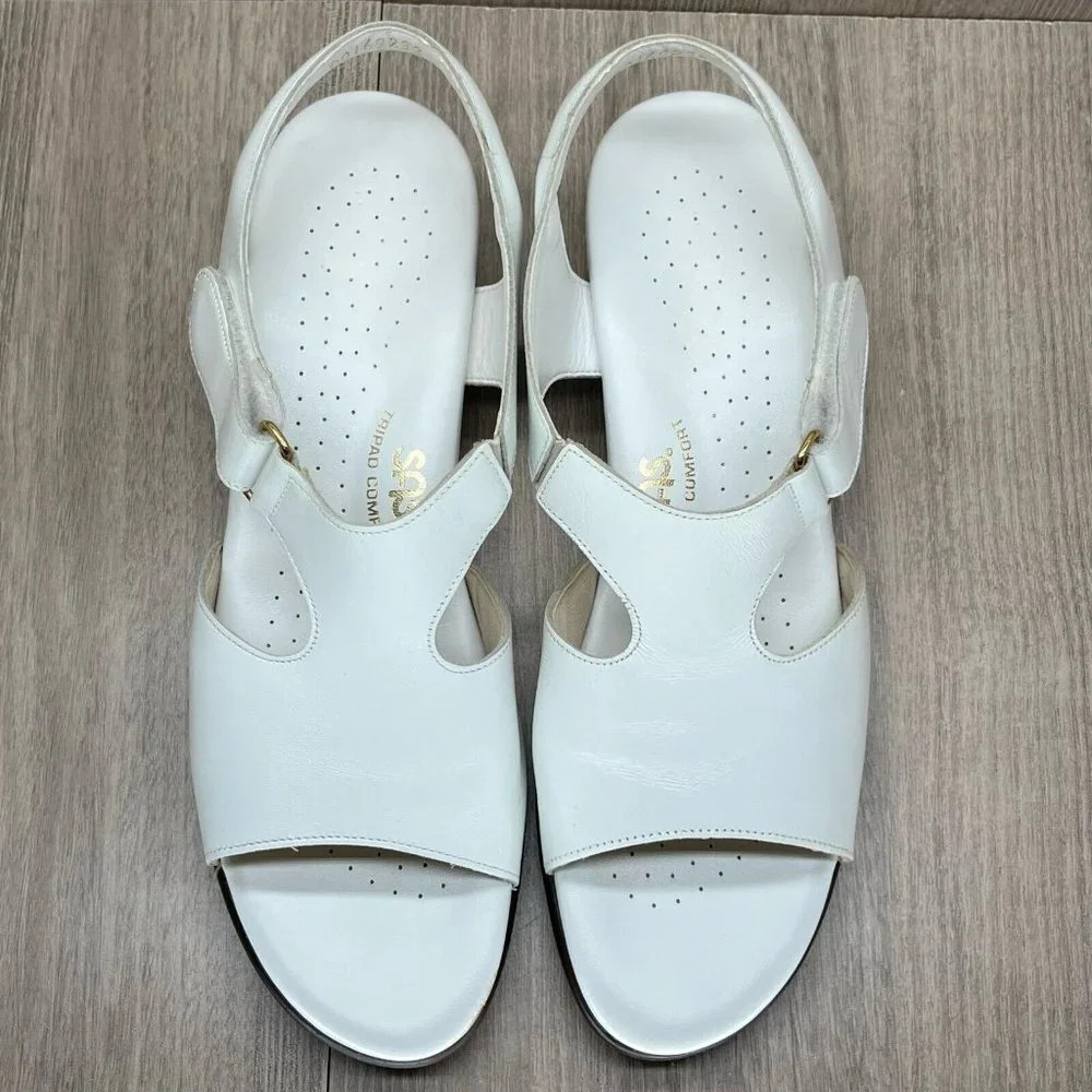 SAS Sandal Womens 9.5 Suntimer Heel Strap Slingback Tripad Comfort Leather White